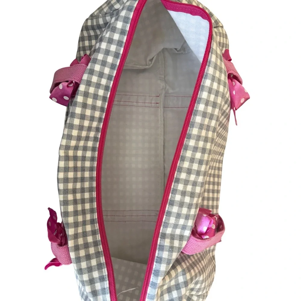 Lillian Vernon Tote Bag Girls OS Pink Grey Gingham Polka Dot‎ Bows 